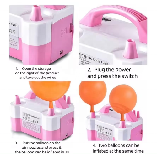 Double nozzle electric balloon pump - quickly inflate aluminum foil balloons and large balloons, with cable tie tool, noise level ≤ 95dB, portable