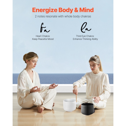 Bols à chanter en cristal VEVOR 2PCS, bols à chanter A & F de 8 et 10 pouces, bol à chants en quartz givré avec sac de transport de 10&nbsp;po, 1