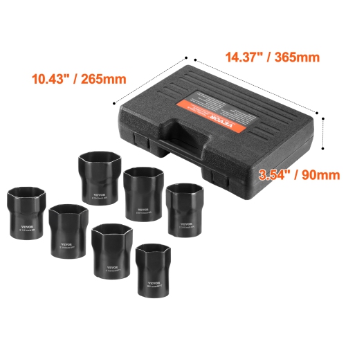 VEVOR 1/2 inch Wheel Bearing Locknut Socket Set, Drive 7 Piece SAE and Metric 6-Point Socket for Ford, Dodge, and Toyota Vehicles, with Storage Case,