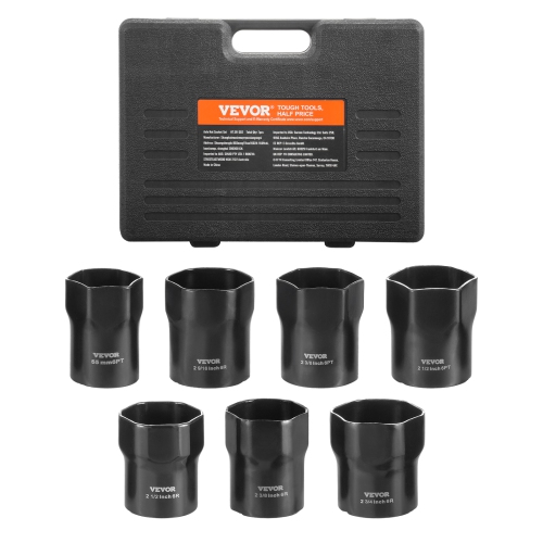 VEVOR 1/2 inch Wheel Bearing Locknut Socket Set, Drive 7 Piece SAE and Metric 6-Point Socket for Ford, Dodge, and Toyota Vehicles, with Storage Case,