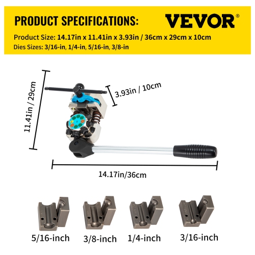 VEVOR Brake Line Flaring Tool, 45 Degree Single, Double, and Bubble Flares for 3/16", 1/4", 5/16" and 3/8" Tube Size, Suitable for Soft Metal of