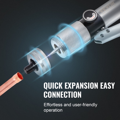VEVOR Hydraulic Tube Expander, 3/8" to 1-1/8" OD, HAVC Hydraulic Swaging Tool with 7 Pipe Expander Heads, Deburring Tool, Pipe Cutter for Copper