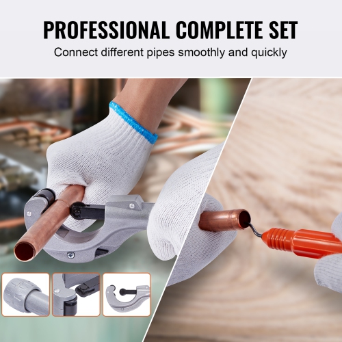 VEVOR Hydraulic Tube Expander, 3/8" to 1-1/8" OD, HAVC Hydraulic Swaging Tool with 7 Pipe Expander Heads, Deburring Tool, Pipe Cutter for Copper