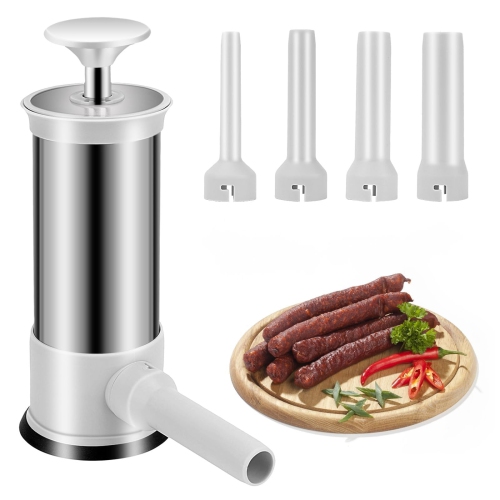 Poussoir à saucisses manuel, machine à saucisses maison avec 4 tubes de remplissage, outil de cuisine pour faire des saucisses rapides