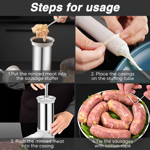 Poussoir à saucisses manuel, machine à saucisses maison avec 4 tubes de remplissage, outil de cuisine pour faire des saucisses rapides