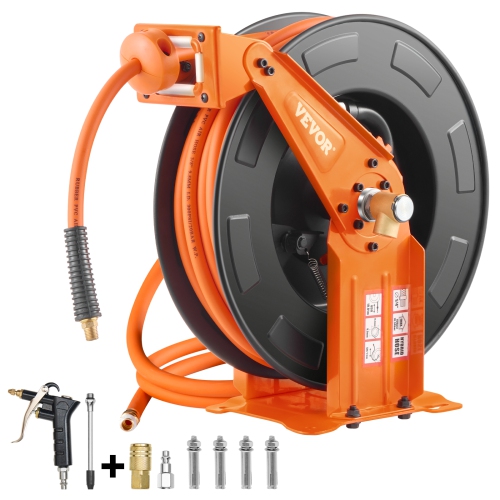 VEVOR 3/8 IN x 65FT Retractable Air Hose Reel with Double Arms, Hybrid Air Hose Max 300PSI, Air Compressor Hose Reel with 5FT Lead in, Ceiling/Wall