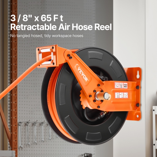 VEVOR 3/8 IN x 65FT Retractable Air Hose Reel with Double Arms, Hybrid Air Hose Max 300PSI, Air Compressor Hose Reel with 5FT Lead in, Ceiling/Wall