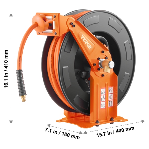 VEVOR 3/8 IN x 65FT Retractable Air Hose Reel with Double Arms, Hybrid Air Hose Max 300PSI, Air Compressor Hose Reel with 5FT Lead in, Ceiling/Wall