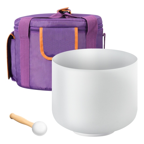 VEVOR 8-inch Crystal Singing Bowl, F Note Heart Chakra Singing Bowl, Portable Frosted Quartz Singing Bowl with Rubber Mallet, O-Ring and 8" Carrying