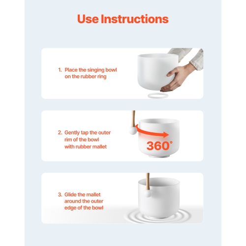 VEVOR 8-inch Crystal Singing Bowl, F Note Heart Chakra Singing Bowl, Portable Frosted Quartz Singing Bowl with Rubber Mallet, O-Ring and 8" Carrying