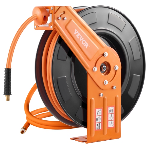 VEVOR 3/8IN x 100FT Retractable Air Hose Reel, Rubber Air Hose Max 300PSI, Air Compressor Hose Reel Auto-Rewind with 5FT Lead in, Ceiling/Wall Mount