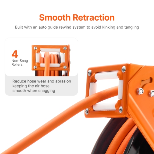 VEVOR 3/8IN x 100FT Retractable Air Hose Reel, Rubber Air Hose Max 300PSI, Air Compressor Hose Reel Auto-Rewind with 5FT Lead in, Ceiling/Wall Mount