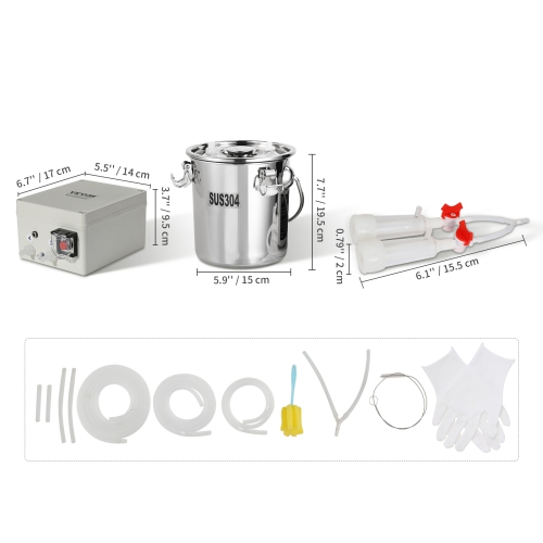 VEVOR 3 L 304 Goat Milking Machine, Stainless Steel Bucket, Electric Automatic Pulsation Vacuum Milker, Portable Milker with Food-grade Silicone Cups