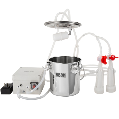 VEVOR 3 L 304 Goat Milking Machine, Stainless Steel Bucket, Electric Automatic Pulsation Vacuum Milker, Portable Milker with Food-grade Silicone Cups