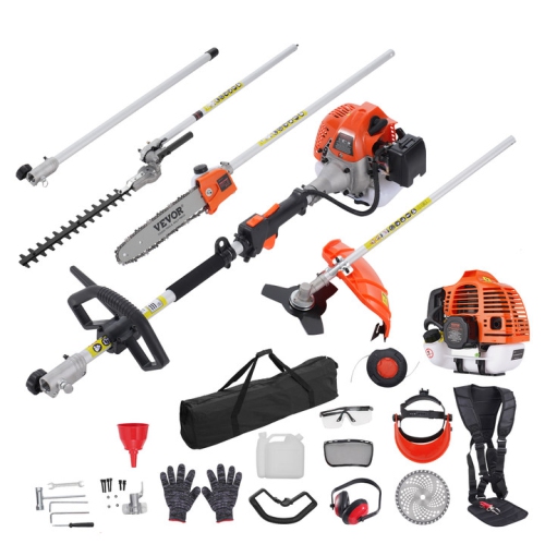 VEVOR 33CC 6-in-1 Multi-Functional Trimming Tools, Gas Hedge Trimmer, Weed Eater, String Trimmer, Brush Cutter, Edger, Pole Saw Chainsaw Pruner with