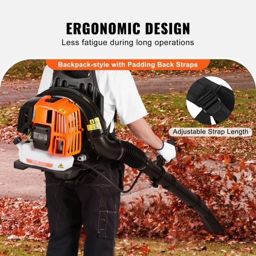 VEVOR 52CC 2-Cycle Backpack Leaf Blower, Gas Leaf Blower with 1.37L Fuel Tank, 480CFM Air Volume 175MPH Speed, Ideal for Lawn Care, Leaf Cleaning,