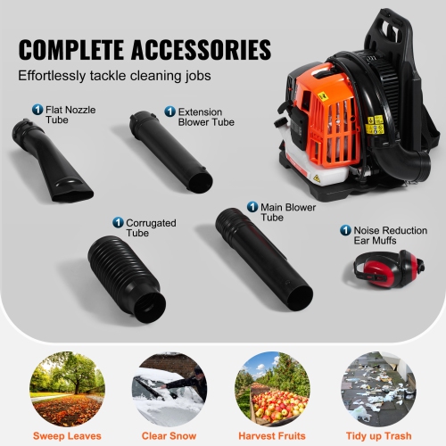 VEVOR 52CC 2-Cycle Backpack Leaf Blower, Gas Leaf Blower with 1.37L Fuel Tank, 480CFM Air Volume 175MPH Speed, Ideal for Lawn Care, Leaf Cleaning,