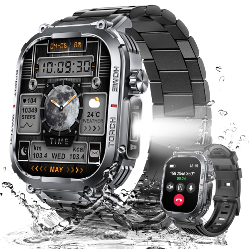 Military Smart Watch for Men 3ATM Waterproof with Call LED Flashlight 2.02" HD Big Screen Rugged Tactical Smartwatch for iPhone Android