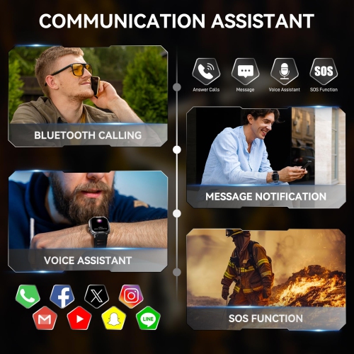 Military Smart Watch for Men 3ATM Waterproof with Call LED Flashlight 2.02" HD Big Screen Rugged Tactical Smartwatch for iPhone Android