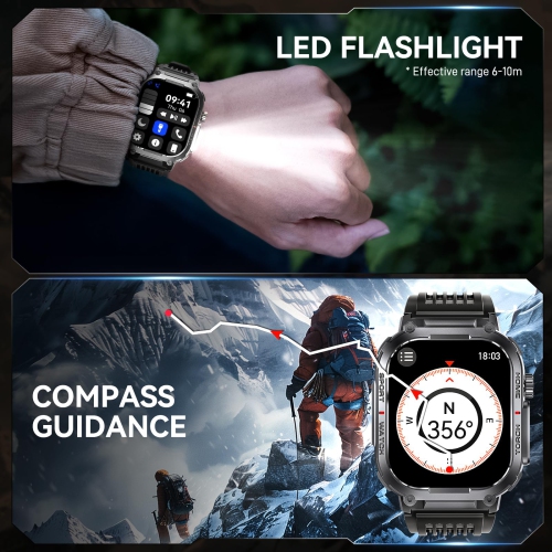Military Smart Watch for Men 3ATM Waterproof with Call LED Flashlight 2.02" HD Big Screen Rugged Tactical Smartwatch for iPhone Android