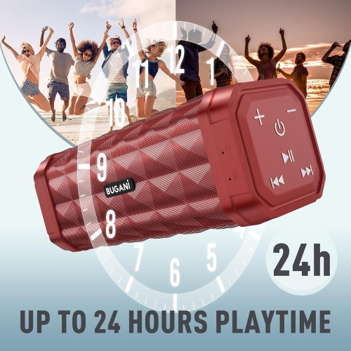 BUGANI M99 Bluetooth Speaker, BUGANI Wireless Portable Speaker Stereo Sound, IPX5 Speaker, Built-in Microphone