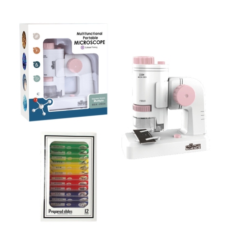 Children's Portable Fun Handheld Microscope Boys Girls Science Exploration Educational Toys, 200x Biological Science Microscope-8608*Pink+Specimen