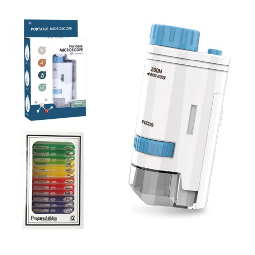 Children's Portable Fun Handheld Microscope Boys Girls Science Exploration Educational Toys, 200x Biological Science Microscope-8609*Blue+Specimen