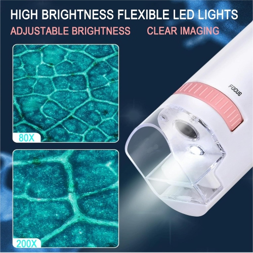 Children's Portable Fun Handheld Microscope Boys Girls Science Exploration Educational Toys, 200x Biological Science Microscope-8609*Blue+Specimen