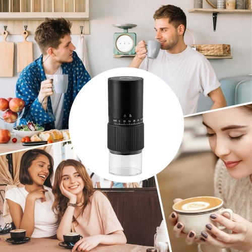 Moulin à café électrique portatif, mini tasse à café rechargeable par USB avec 35 niveaux de mouture grossière et fine convenant à une utilisation en
