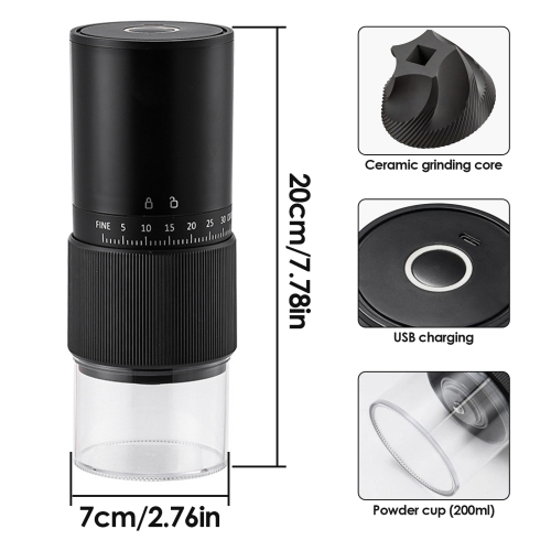 Moulin à café électrique portatif, mini tasse à café rechargeable par USB avec 35 niveaux de mouture grossière et fine convenant à une utilisation en