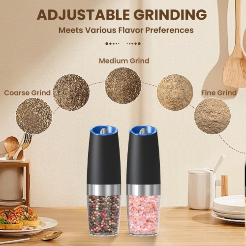 Electric Salt and Pepper Grinder Set, USB Rechargeable Spice Grinder with Adjustable Coarseness and LED Light for Kitchen and Outdoor BBQ