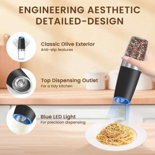 Electric Salt and Pepper Grinder Set, USB Rechargeable Spice Grinder with Adjustable Coarseness and LED Light for Kitchen and Outdoor BBQ