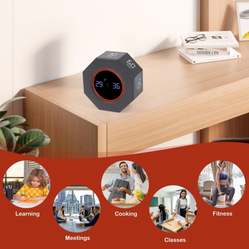 Portable Mini Kitchen Timer, 8 Angle Small Visual Digital Timer with USB Charging and Gravity Sense for Cooking, Working and Studying