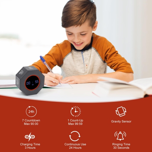 Portable Mini Kitchen Timer, 8 Angle Small Visual Digital Timer with USB Charging and Gravity Sense for Cooking, Working and Studying