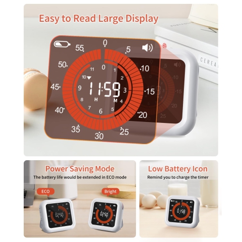 Magnetic Timer for Classroom, Digital Visual Timer for Kitchen and Office, Portable Mini Rechargeable Timer