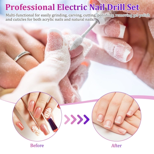 Perceuse à ongles électrique, perceuse à ongles rechargeable professionnelle 35000 tr/min, outils de broyeur à gel en acrylique portatif avec 6