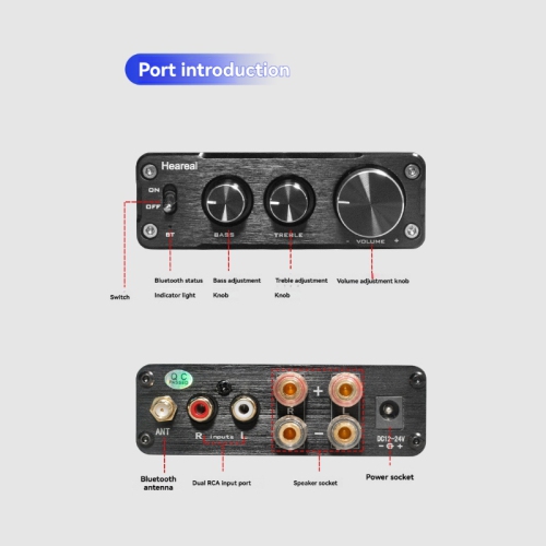 Amplificateur Bluetooth haute fidélité - Amplificateur stéréo haute fidélité à deux canaux avec basses et aigus puissants | Système audio pour