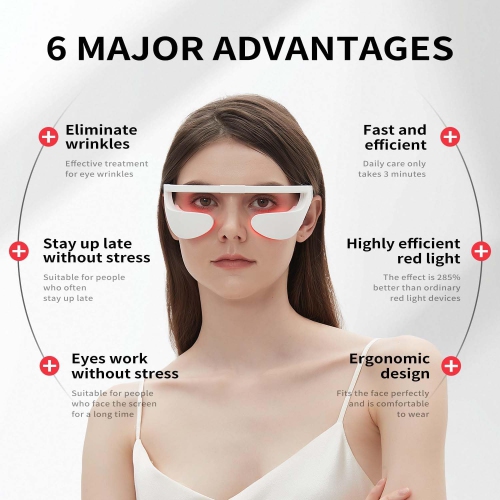 Lunettes de luminothérapie à lumière rouge pour sac yeux anti-rides, appareil de massage à lumière rouge pour dessous des yeux, perfecteur pour les