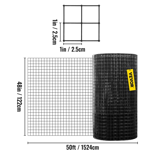 VEVOR 48" x 50' & 1"x1" Mesh Size Hardware Cloth, Galvanized Steel Vinyl Coated 16 gauge Welded Wire, with A Cutting Plier & A Pair of Fabric Gloves,