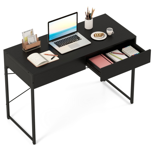 Gymax Modern 2-Drawer Computer Desk w/ Reinforced Heavy-Duty Metal Frame Anti-Tip Kit