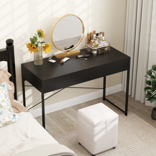 Gymax Modern 2-Drawer Computer Desk w/ Reinforced Heavy-Duty Metal Frame Anti-Tip Kit