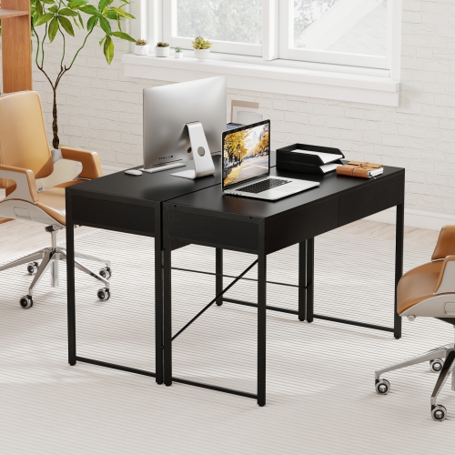 Gymax Modern 2-Drawer Computer Desk w/ Reinforced Heavy-Duty Metal Frame Anti-Tip Kit