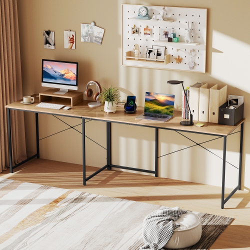 Gymax 95'' L-Shaped Reversible Computer Desk 2-Person Long Table Monitor Stand Natural