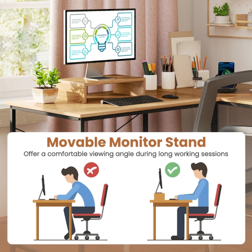 Gymax 95'' L-Shaped Reversible Computer Desk 2-Person Long Table Monitor Stand Natural