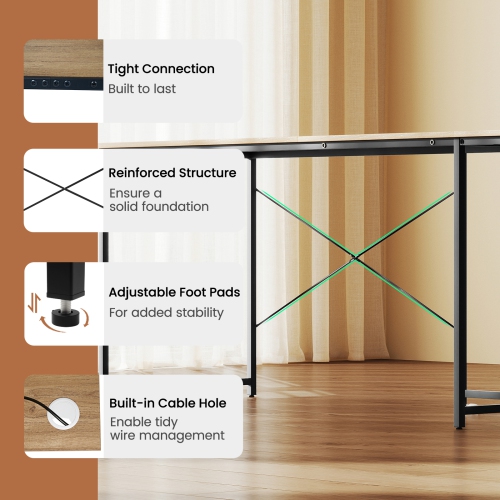 Gymax 95'' L-Shaped Reversible Computer Desk 2-Person Long Table Monitor Stand Natural