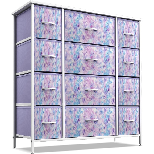 Sorbus Dresser with 12 Drawers | Chest Organizer Unit with Steel Frame Wood Top and Handle | Large Fabric Dresser for Bedroom & Hallway- Tie-Dye