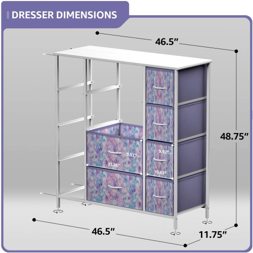 Sorbus Dresser with 12 Drawers | Chest Organizer Unit with Steel Frame Wood Top and Handle | Large Fabric Dresser for Bedroom & Hallway- Tie-Dye