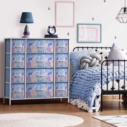 Sorbus Dresser with 12 Drawers | Chest Organizer Unit with Steel Frame Wood Top and Handle | Large Fabric Dresser for Bedroom & Hallway- Tie-Dye Blue