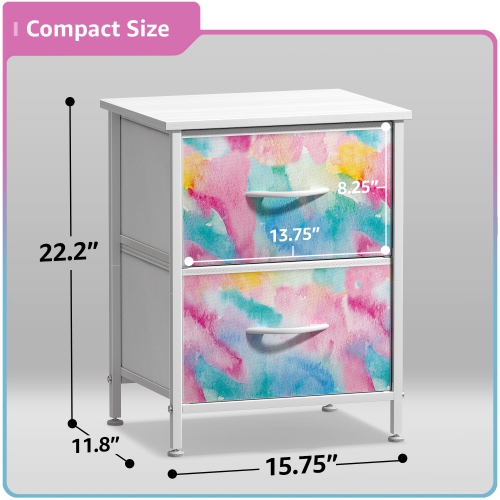Table de chevet Sorbus avec 2 tiroirs | Cadre en acier, dessus en bois et bacs en tissu faciles à tirer | Idéal pour le bureau de la maison ou la