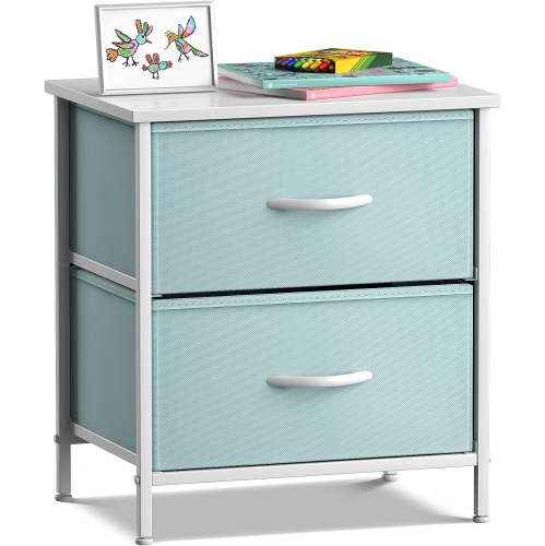 Sorbus Nightstand with 2 Drawers | Steel Frame Wood Top and Easy-Pull Fabric Bins | Ideal for Home Bedroom Office or College Dorm- Aqua